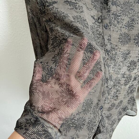 New Walter Baker Lynn Sheer Top Women's XS Button Down Front Black Lace Print - Picture 4 of 7